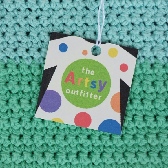 Hand Crafted Hand Crochet Boho Coastal Seafoam Green Off Shoulder Crop Top M - Picture 10 of 11